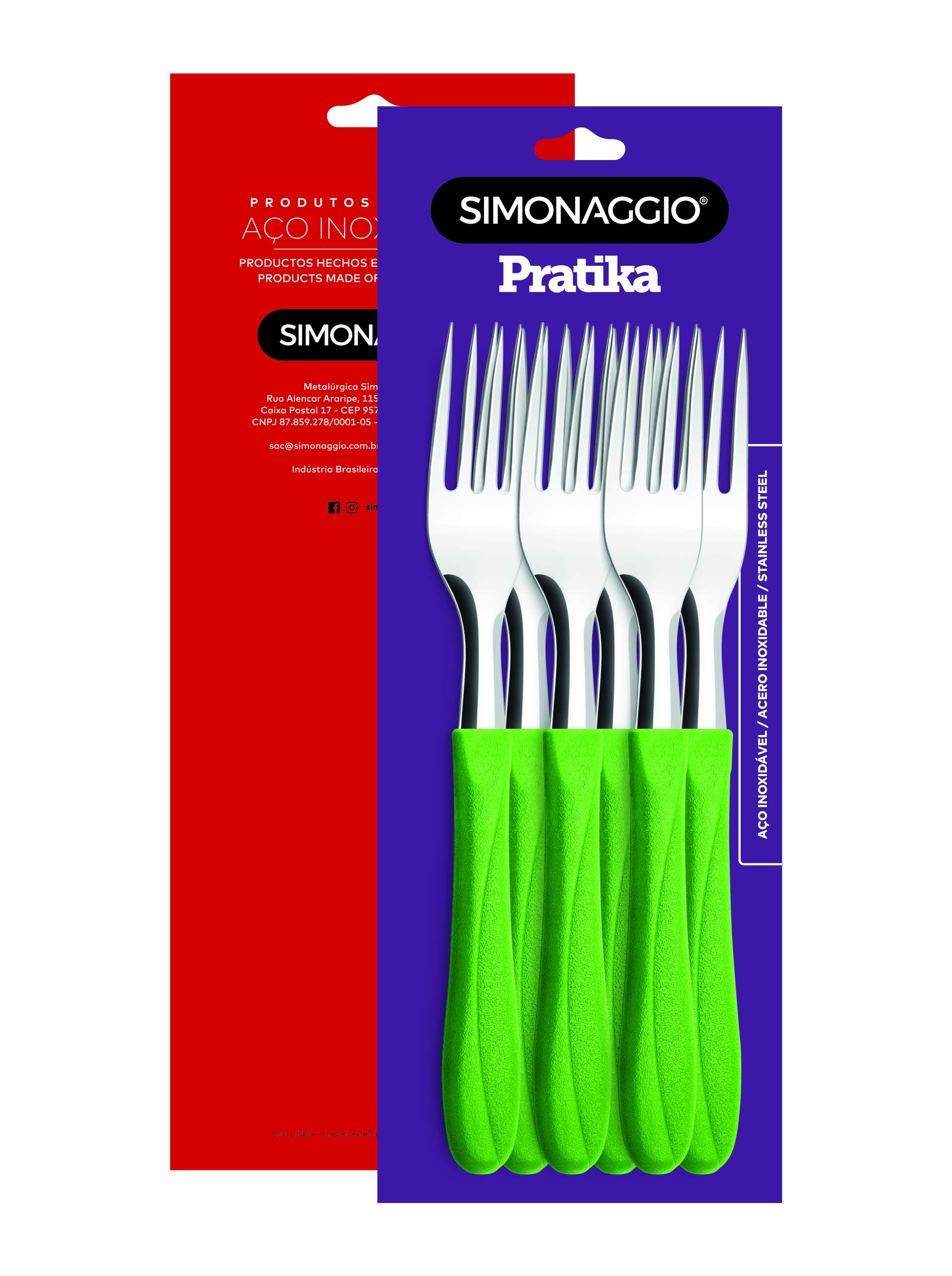 Simonaggio 3352/6 Flatware Pratika-Fork (6 Set), Stainless Steel, Green