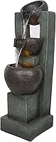 Alpine TZL400 34" 3-Tier Cascading Fountain with LED Lights - Gray Outdoor Waterfall for Garden, Patio & Yard