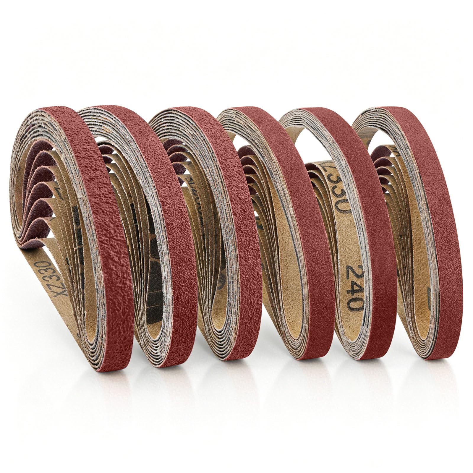 60 bandas de lijado alto rendimiento corindón de alúmina de 13x457mm | Juego de bandas abrasivas con granos 40/60/80/100/180/240 lijado grueso a fino para lijadora de banda desbaste y limado