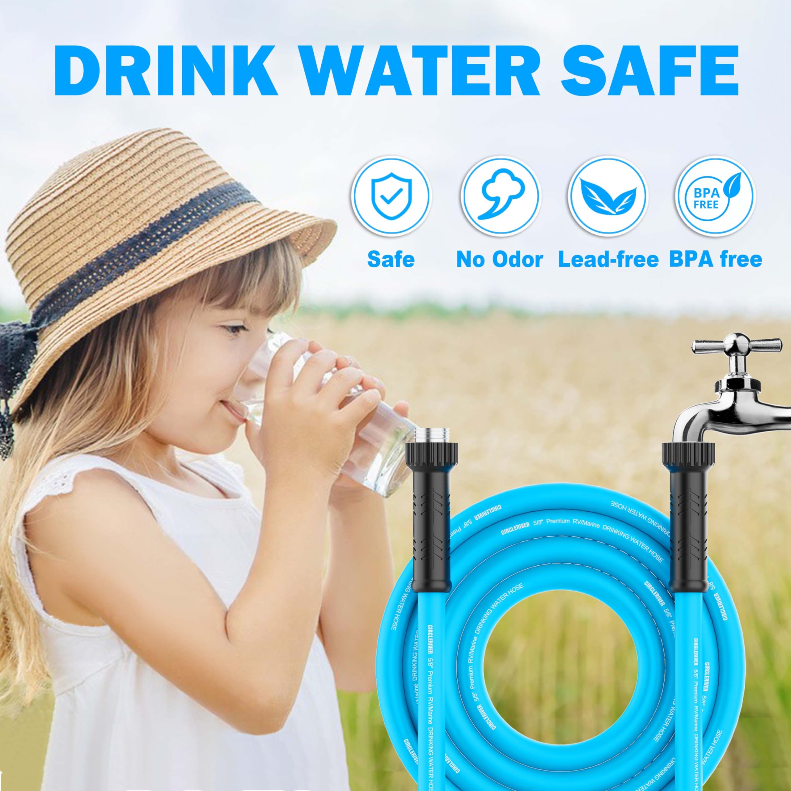 Tubo dell'acqua per camper, 30 m, tubo per acqua potabile per camper, campeggio, marine, rimorchi e camion, senza BPA, anti-piega e senza perdite, sicuro per acqua potabile, blu