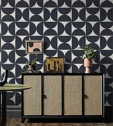 Miniatura 5 de Dimoon Papel tapiz geométrico para despegar y pegar, 236 x 16.1 pulgadas, color azul oscuro y gris, papel de contacto cuadrado, grueso, impermeable,