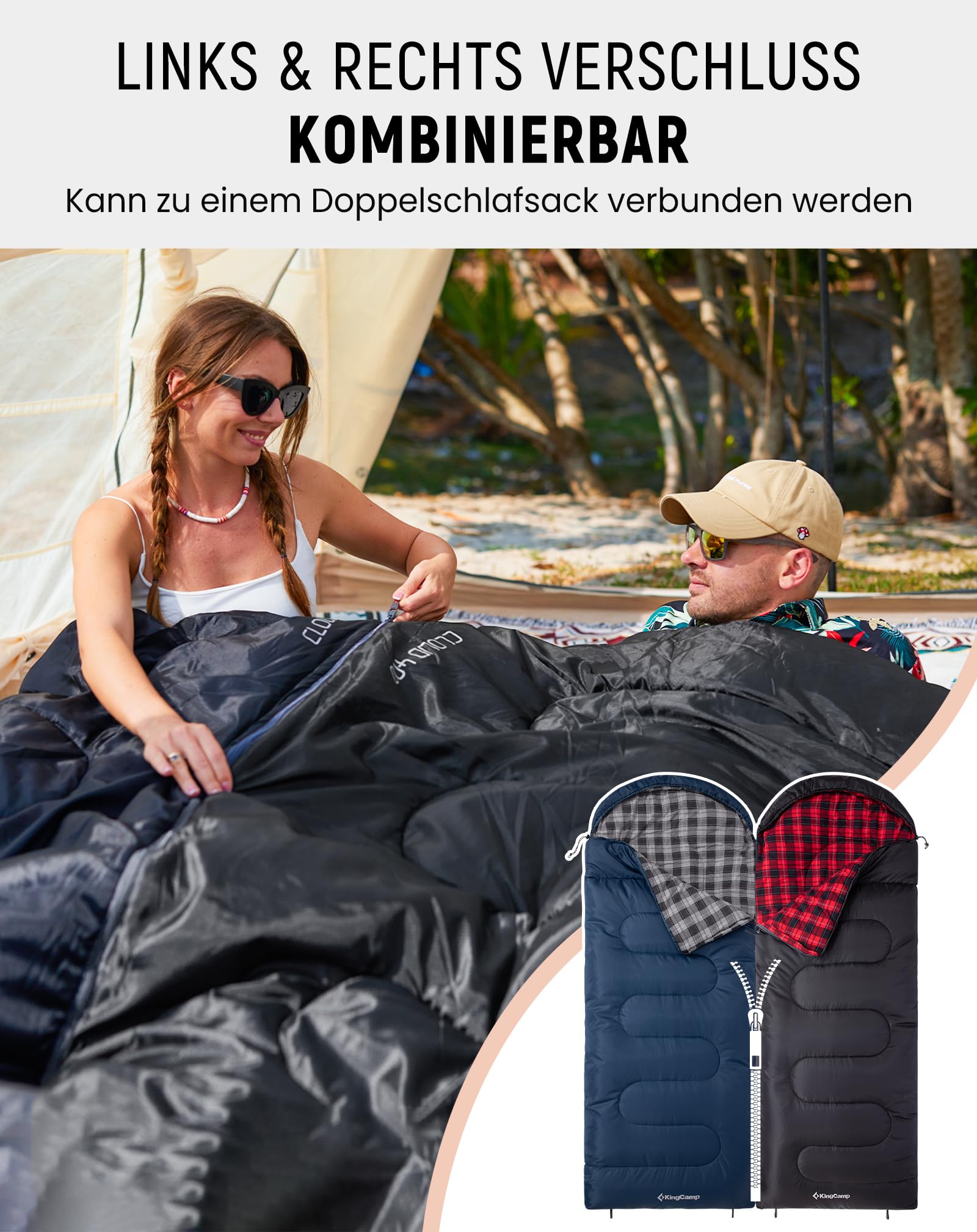 KingCamp Schlafsack für Erwachsene, Winter, Flanell, kompakt, 3-4 Jahreszeiten, Decke für Camping, Reisen, Zelte, Wandern, Outdoor, Indoor, 4 ℃ bis -15 ℃/230 x 90 cm