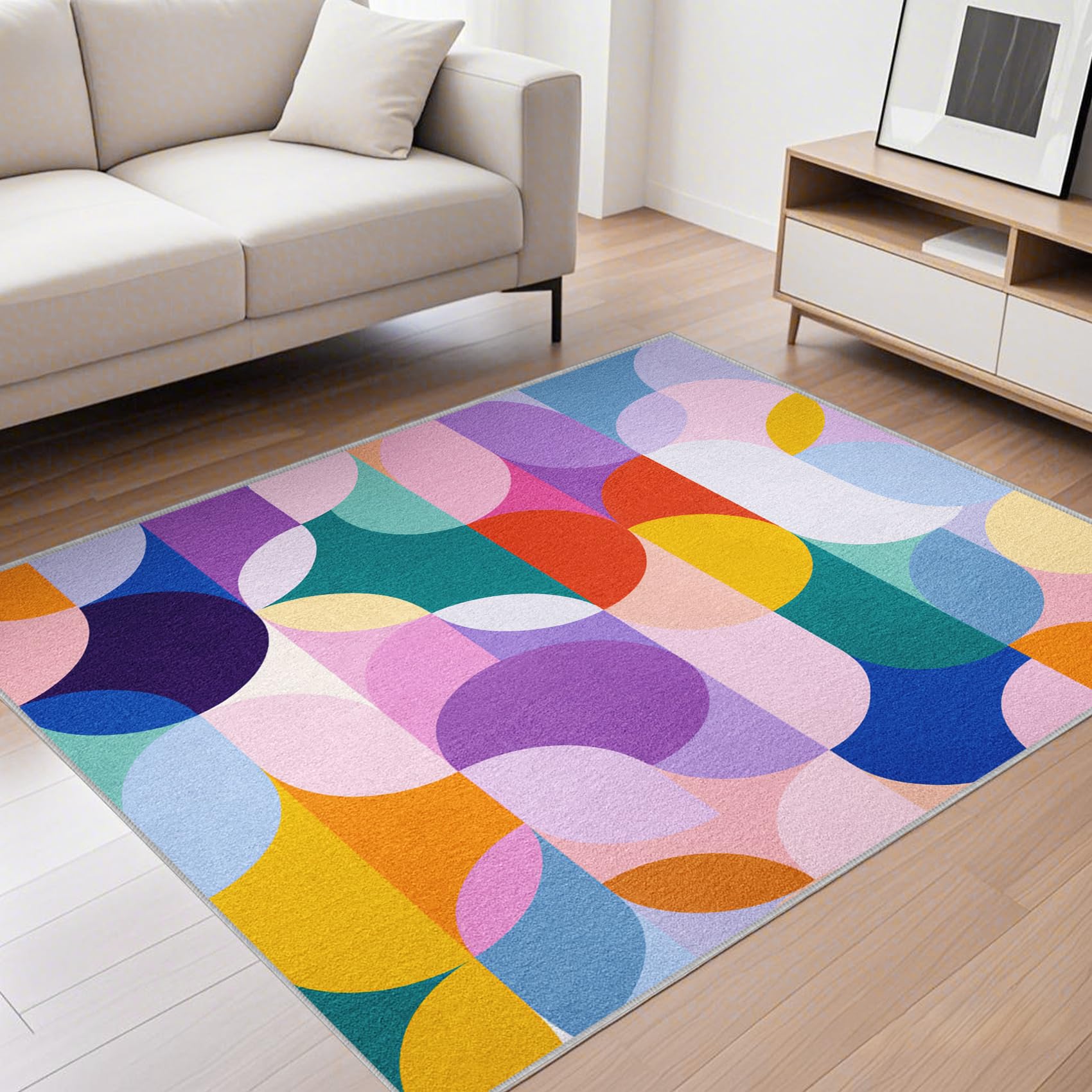 Générique Lune Soleil Tapis Salon 240x340 - Motif Vague désert Bohème Tapis à Poils Courts Doux Antidérapant Grand - Lavable en Machine - pour Chambre à Coucher Cuisine Salle à Manger G9m24j90