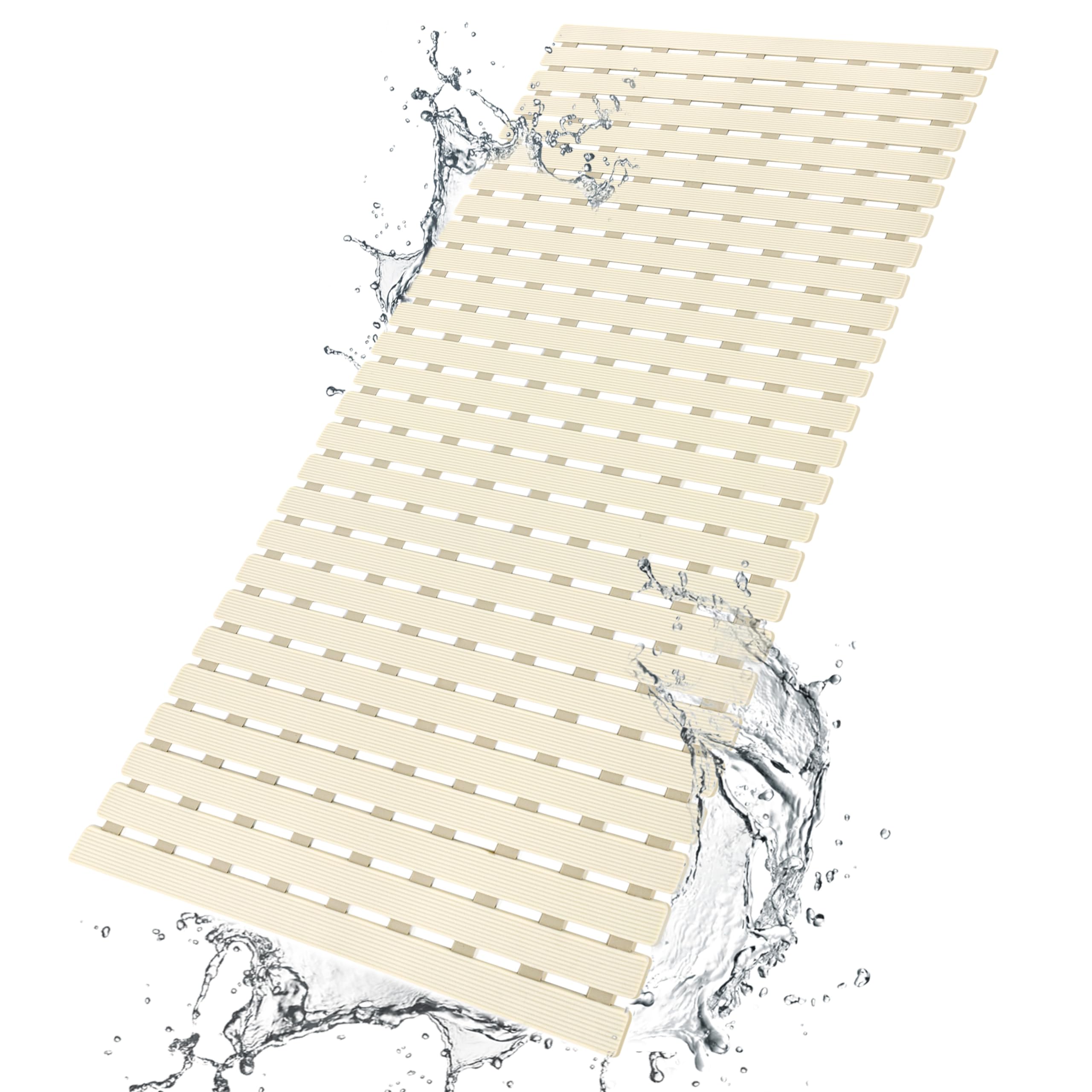 Shower Mat Non Slip Bathtub Mat with Suction Cups and Drain Holes 39.4 x15.7 Inch Bath Mat for Tub & Shower.Easy Dry,Easy to Cut,Eco-Friendly