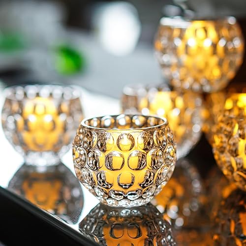 Miniatura 2 de Juego de 6 portavelas votivas de vidrio transparente, 6 portavelas de cristal a granel para decoración de mesa de boda en el hogar