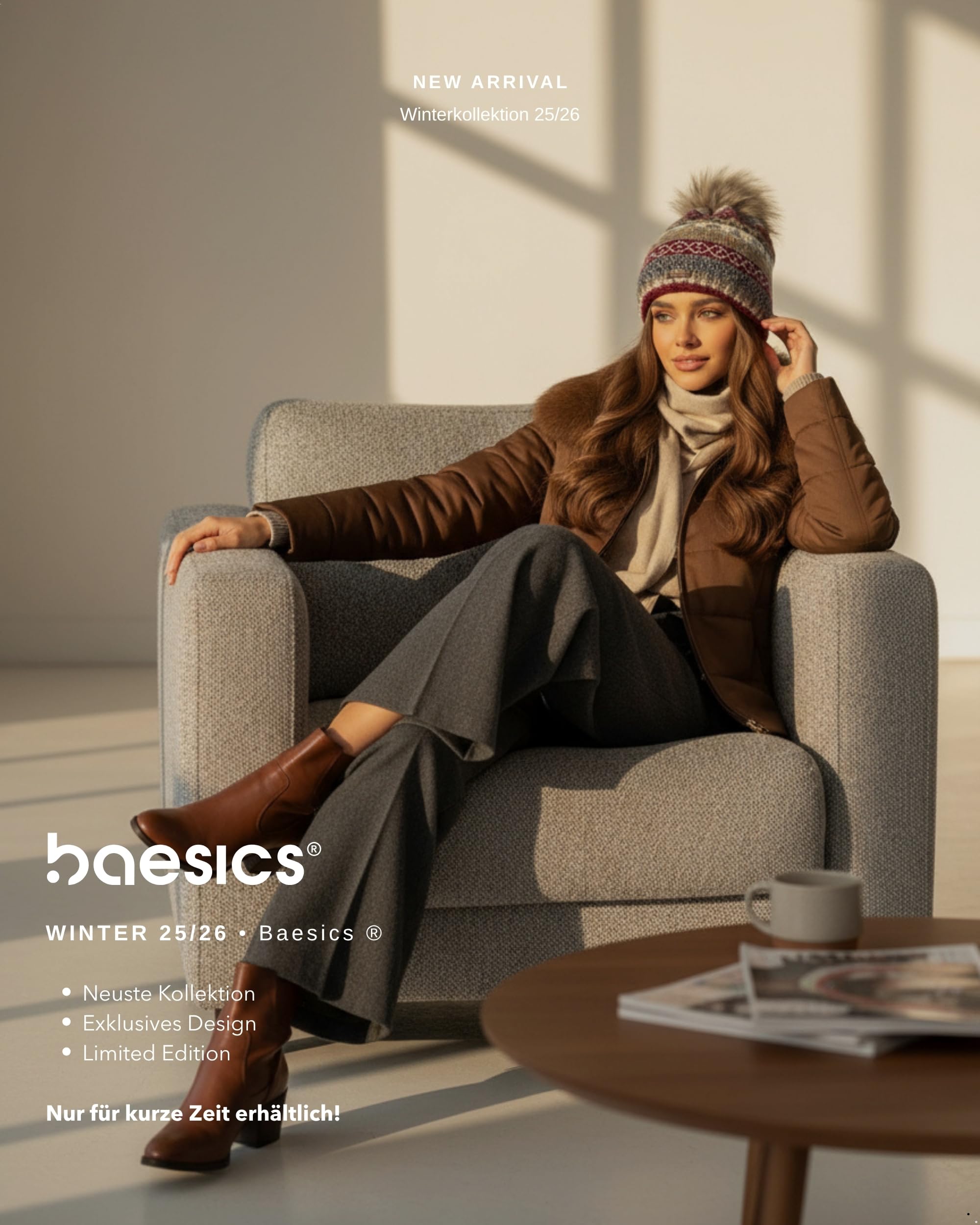 Baesics Gorro de invierno con estampado para mujer y hombre, gorro con pompón de piel sintética, gorro de punto, estilo Beanie, fabricado en la UE, talla única, cálido y elástico con forro polar