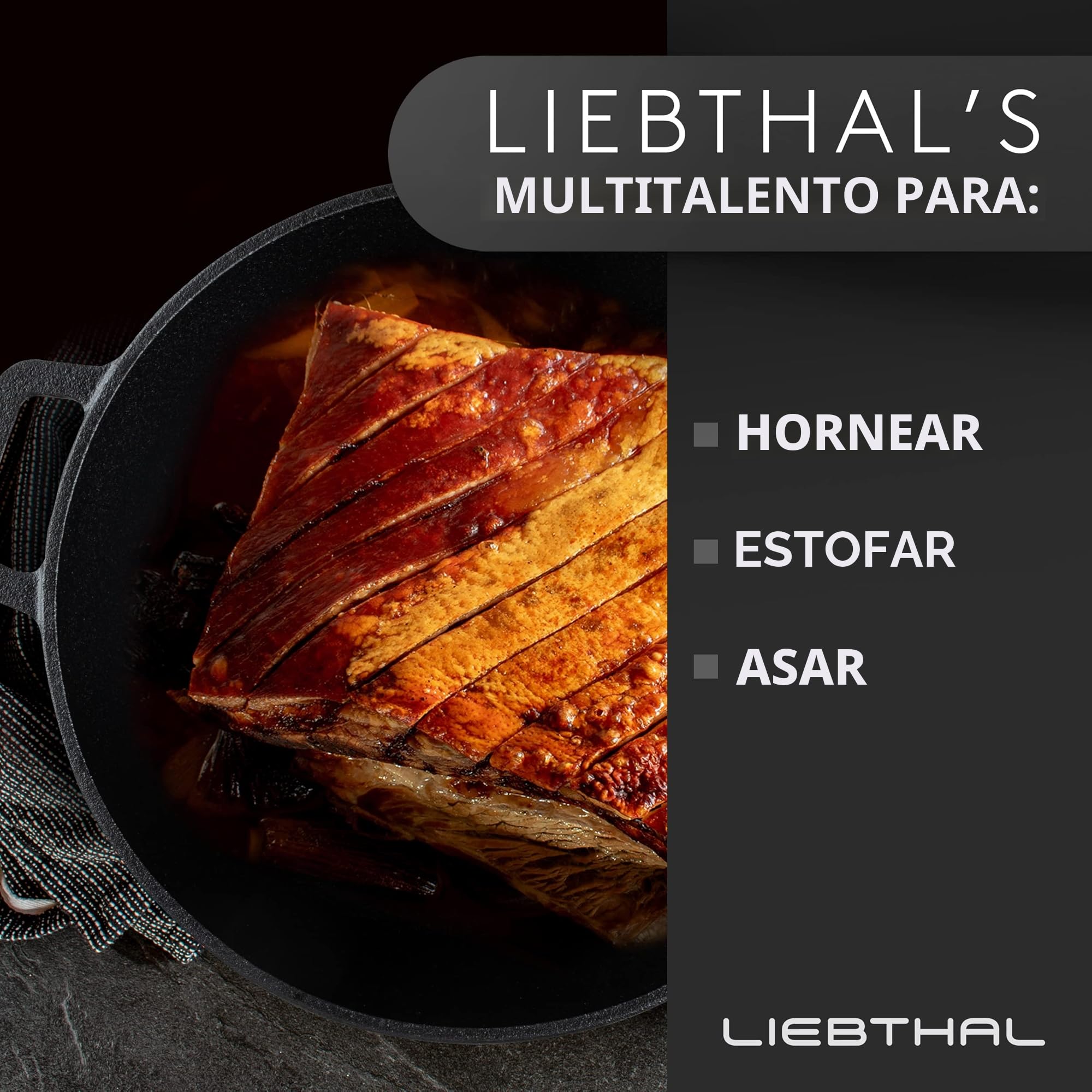 LIEBTHAL Olla de Hierro Fundido Con Tapa de 4,6 L, Sartén Robusta Para Hornear Pan, Freír y Guisar, Inserto de Silicona Antiadherente a Medida