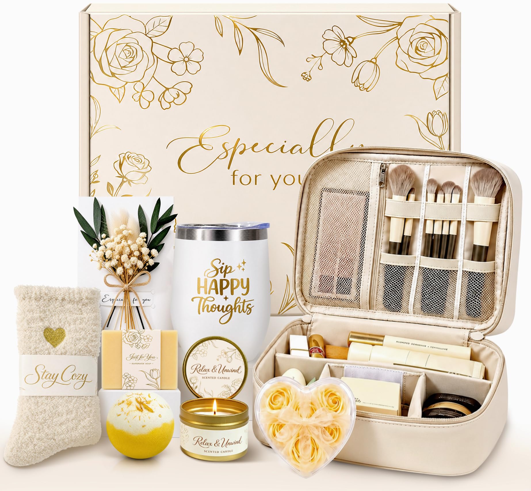 Regalo di compleanno per donna, cesto regalo spa con astuccio per il trucco vuoto, confezione regalo "Thinking of You Care", regalo di recupero per moglie, mamma, amica, sorella, confezione regalo
