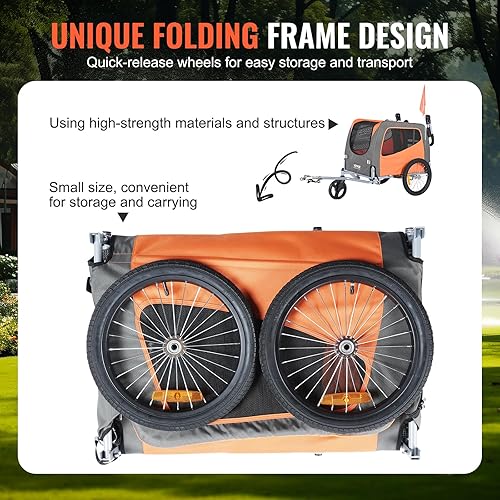 Miniatura 6 de VEVOR Dog Bike Trailer, Supports up to 6688100 lbs, 2-in-1 Pet Stroller Cart Bicycle Carrier, Easy Folding Cart Frame with Quick Release Wheels,