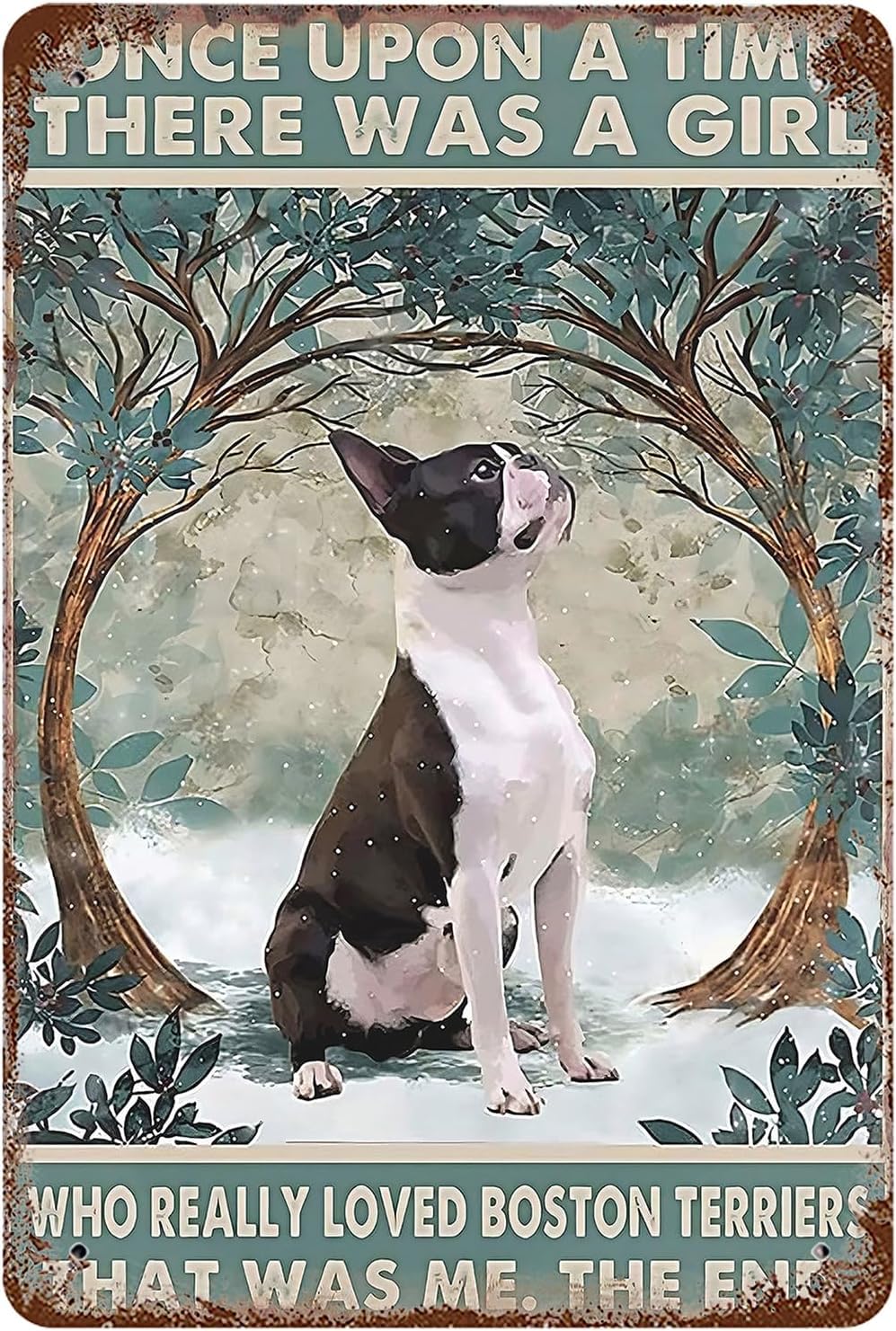 Metal Tin Sign 8x12, Vintage Vintage French Fighting Dog, Wall Decor Who Really Loved Boston Terriers Poster Art for Home Living Room Bedroom Garden Garage Office Cafe Bar Pub