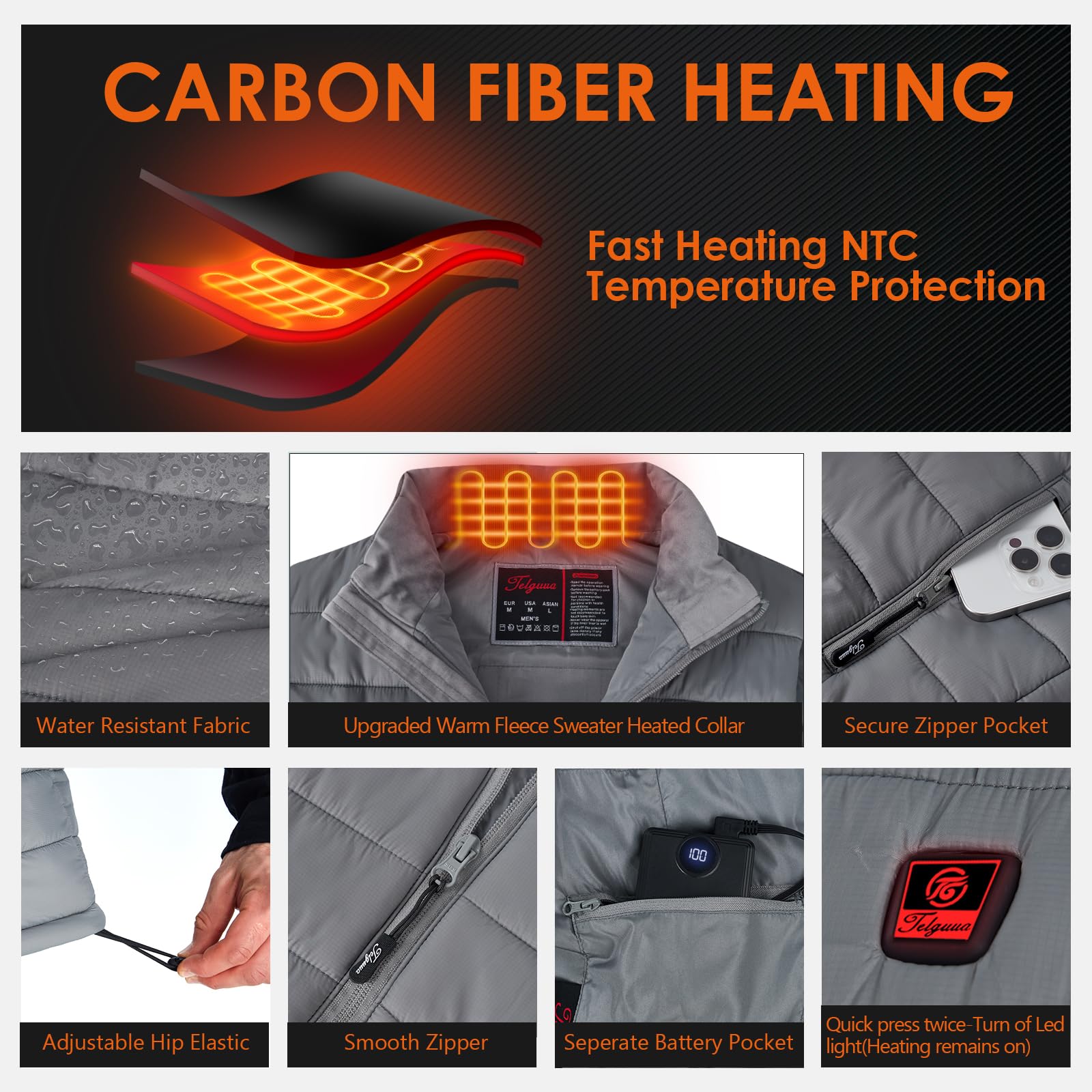 Telguua Chaleco Calentado Mujer, Chaleco Térmico Calefactable con Batería Incluida de 12000mAh 5V, 3 Niveles de Temperatura Ajustable, ropa Calentada Eléctrica invierno,al aire libre,Esquí,ciclismo