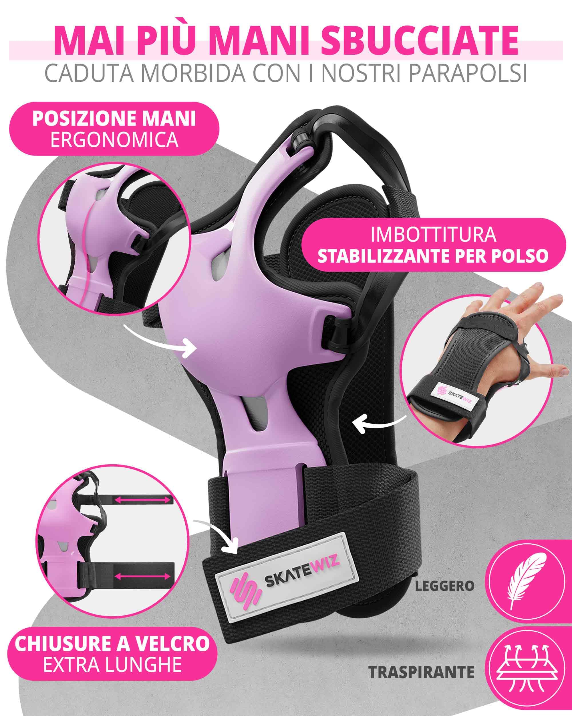 SKATEWIZ Ginocchiere Bambini - Pattini a Rotelle - Protezione Bambina - Protezioni Skateboard Bambino, BMX, Roller, Bicicletta - IMPACT Taglia M Rosa Nero