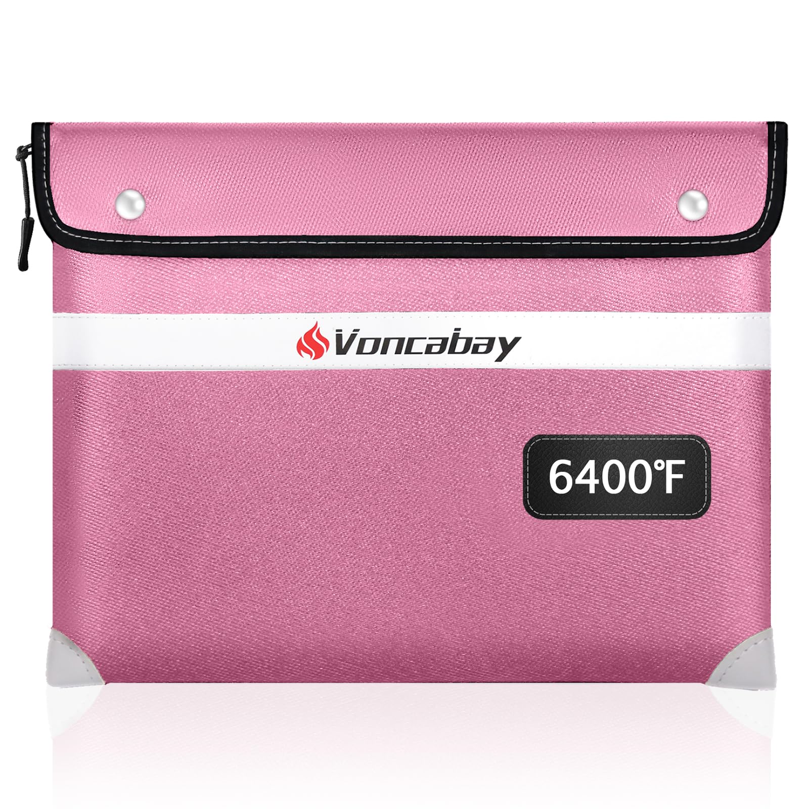 Voncabay Upgraded 6400°F Fireproof Waterproof Document Bag with Zipper & Reflective Strips, 14.2" x 11" Fireproof Pouch for Cash, Document Storage & Valuables, Pink