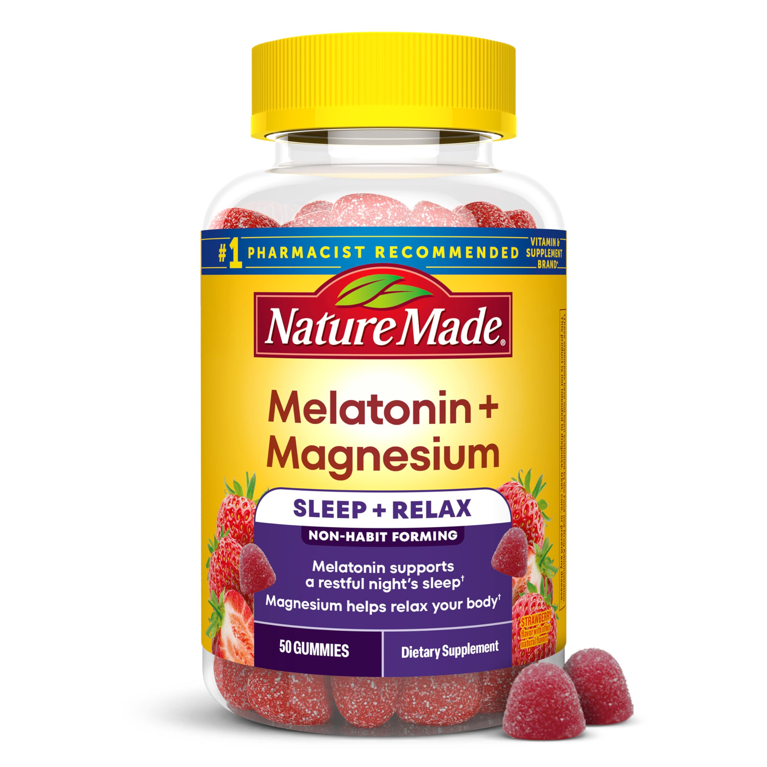 Nature Made Melatonin + Magnesium Gummies, Melatonin 3mg, 50 Gummies