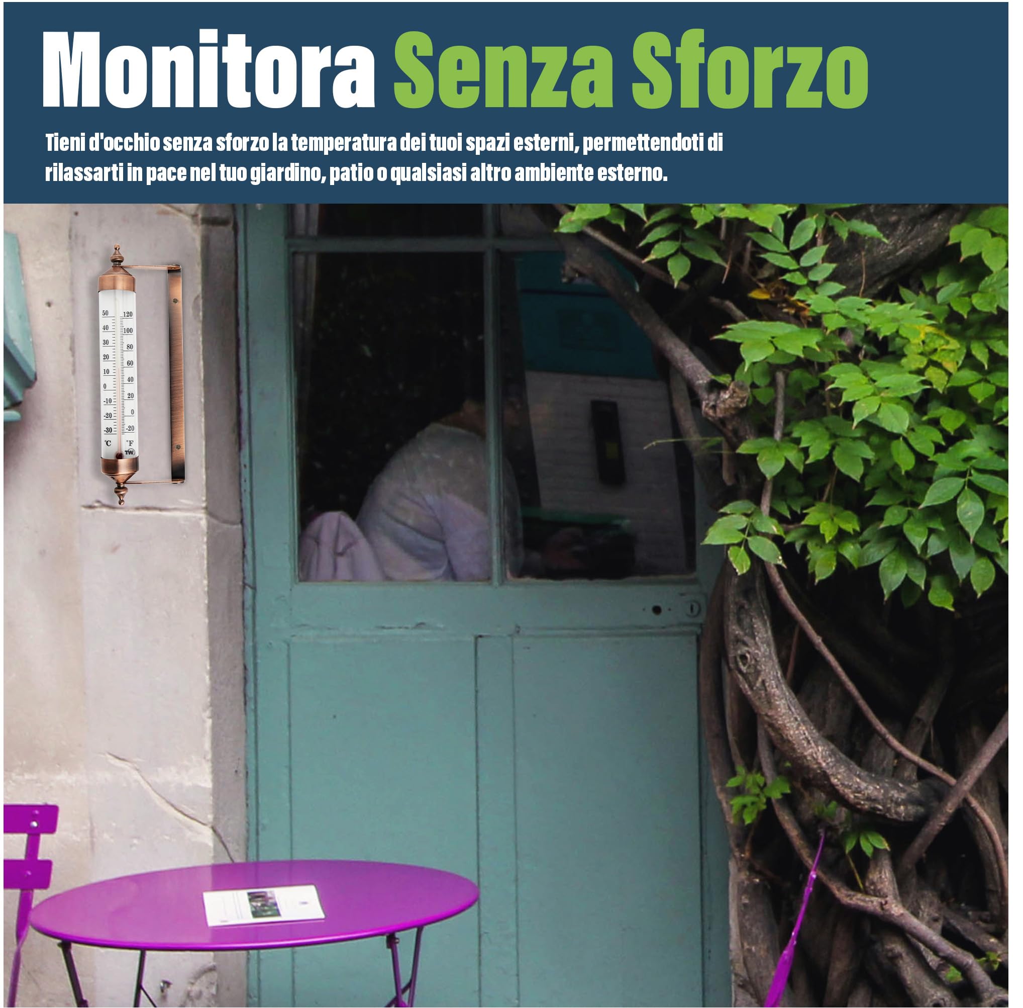 Termometro da esterno con design effetto bronzo, elegante termometro da giardino, adatto per esterni, per manometro di temperatura da parete, serra, garage, facile da appendere