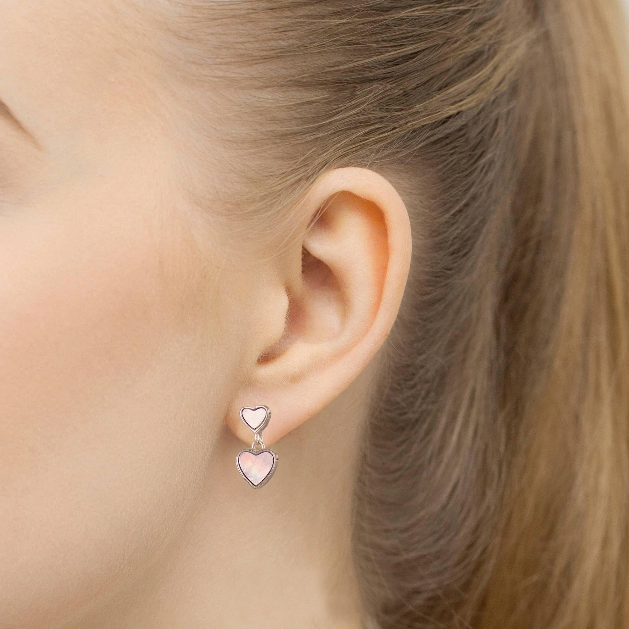 Sakrami Parure di gioielli in Argento 925 da Donna, Collana e Orecchini con cuori in Madreperla, per Donna e Ragazza Amica Mamma, per Compleanno Anniversario Comunione Cresima San Valentino