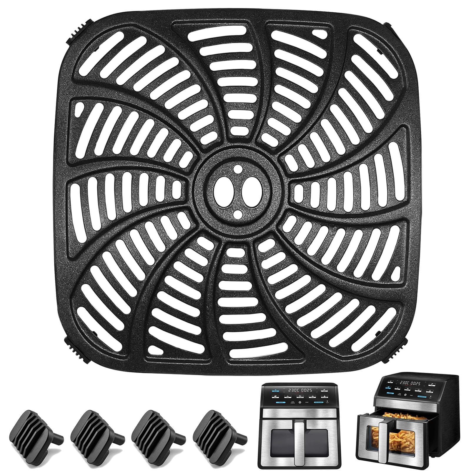 GXF Air Fryer Replacement Parts for Gourmia GAF858 GAF823 Air Fryer, Nonstick 9.6''*9.6'' Square Air Fryer Accessories Rack Tray Grill Pan Grill Plate Crisper Plate Gourmia 8QT Air Fryer