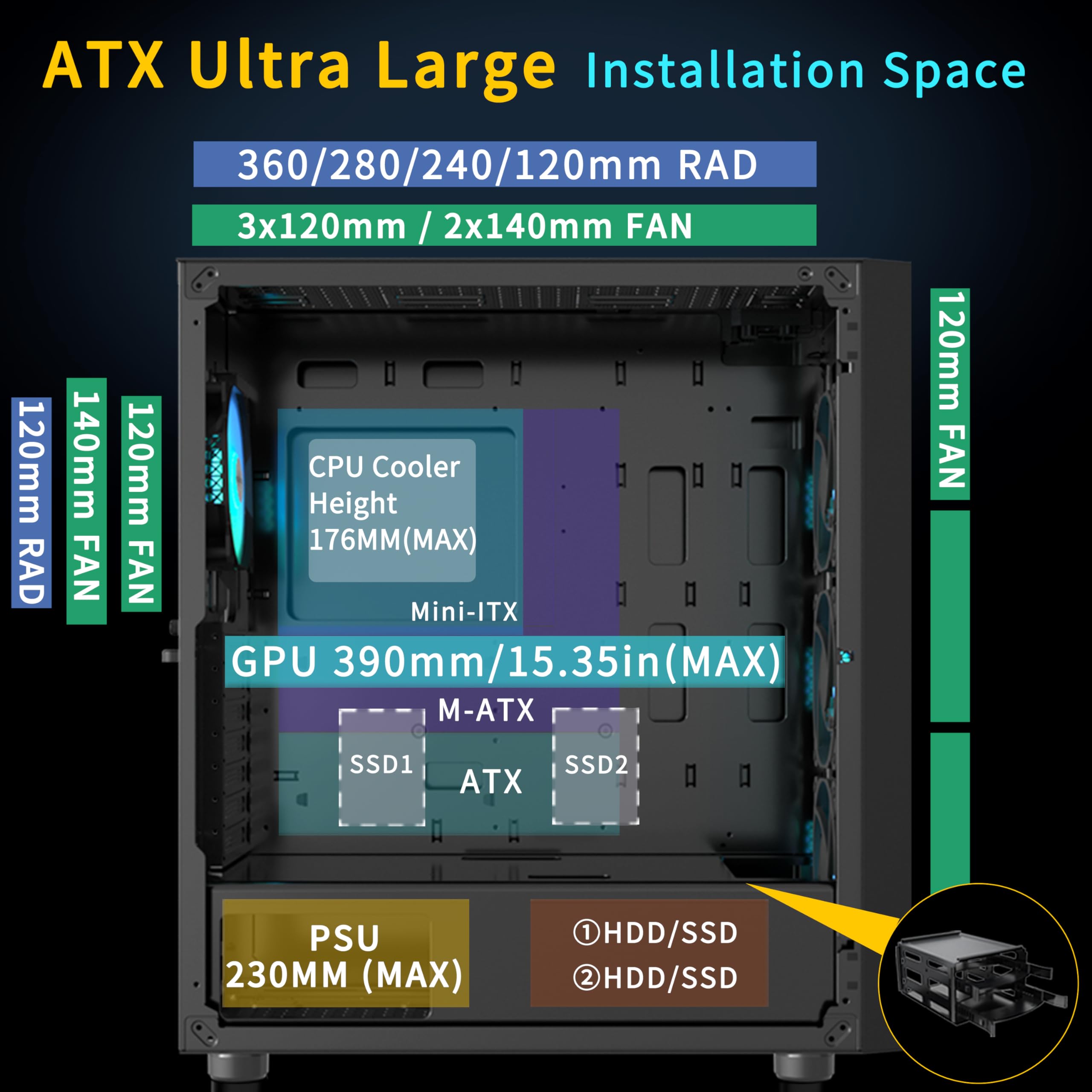 Amazon.co.jp: MUSETEX ATX PCケース 7 PWM ARGB ファン プリ