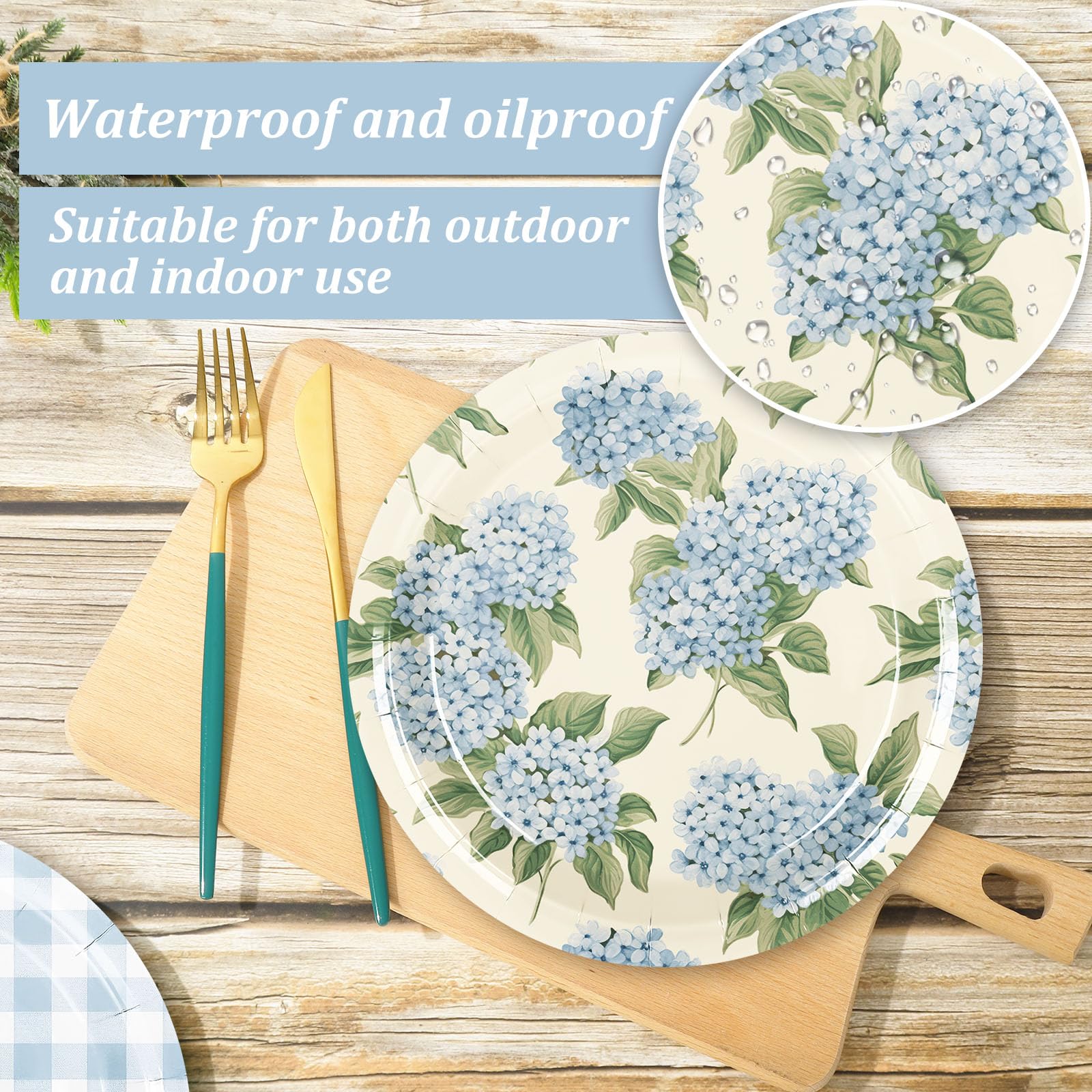 JarThenaAMCS 40Pcs Blue White Floral Paper Plates Chinoiserie Flowers Disposable