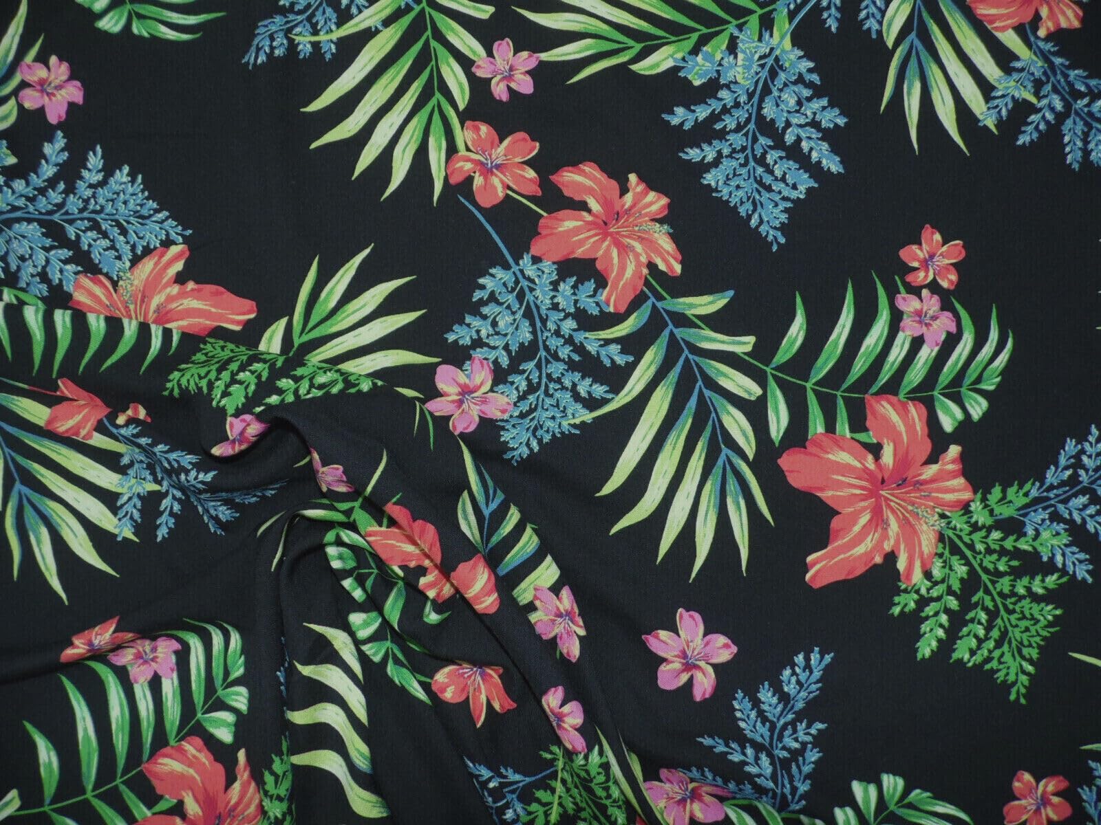 GenericDiscount Fabric Challis Rayon Apparel Tropical Floral Pink Blue Yellow Green F34