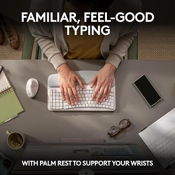 Logitech Wave Keys & Lift Vertical Mouse - Ergonomic Bundle Wireless Keyboard with Cushioned Palm Rest & Vertical Wireless Mouse - Easy-Switch, Bluetooth, for Multi-OS, Windows/Mac - Off White