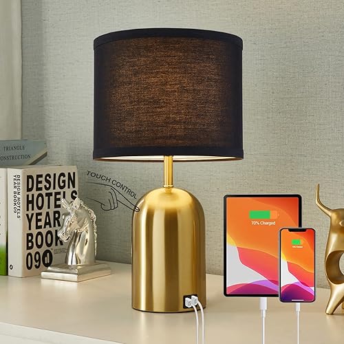 Lámpara de mesa regulable de 3 vías para sala de estar, lámparas de noche modernas con control táctil con 2 puertos USB, lámpara de mesita de noche