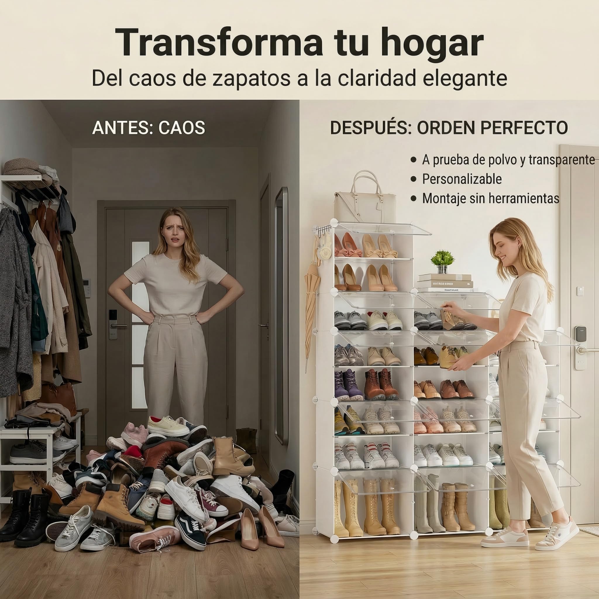 Zapatero con 21 Compartimentos, Zapatero Alto y Estrecho, Zapatero Blanco, Armario Alto Cerrado para Armario, Pasillo, Dormitorio, Entrada, DIY Personalizable