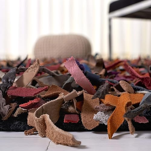 Miniatura 3 de SAFAVIEH Leather Shag Collection - Alfombra de pasillo, 2 pies 3 pulgadas x 11 pies, multicolor, cuero moderno anudado a mano, no desprende pelusa y