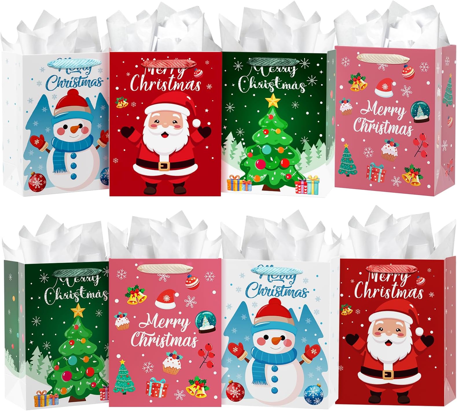 GonLei8Pack 13" Large Bags with Handles, Xmas Bags for Gifts Wrapping, Christmas Party Supplies