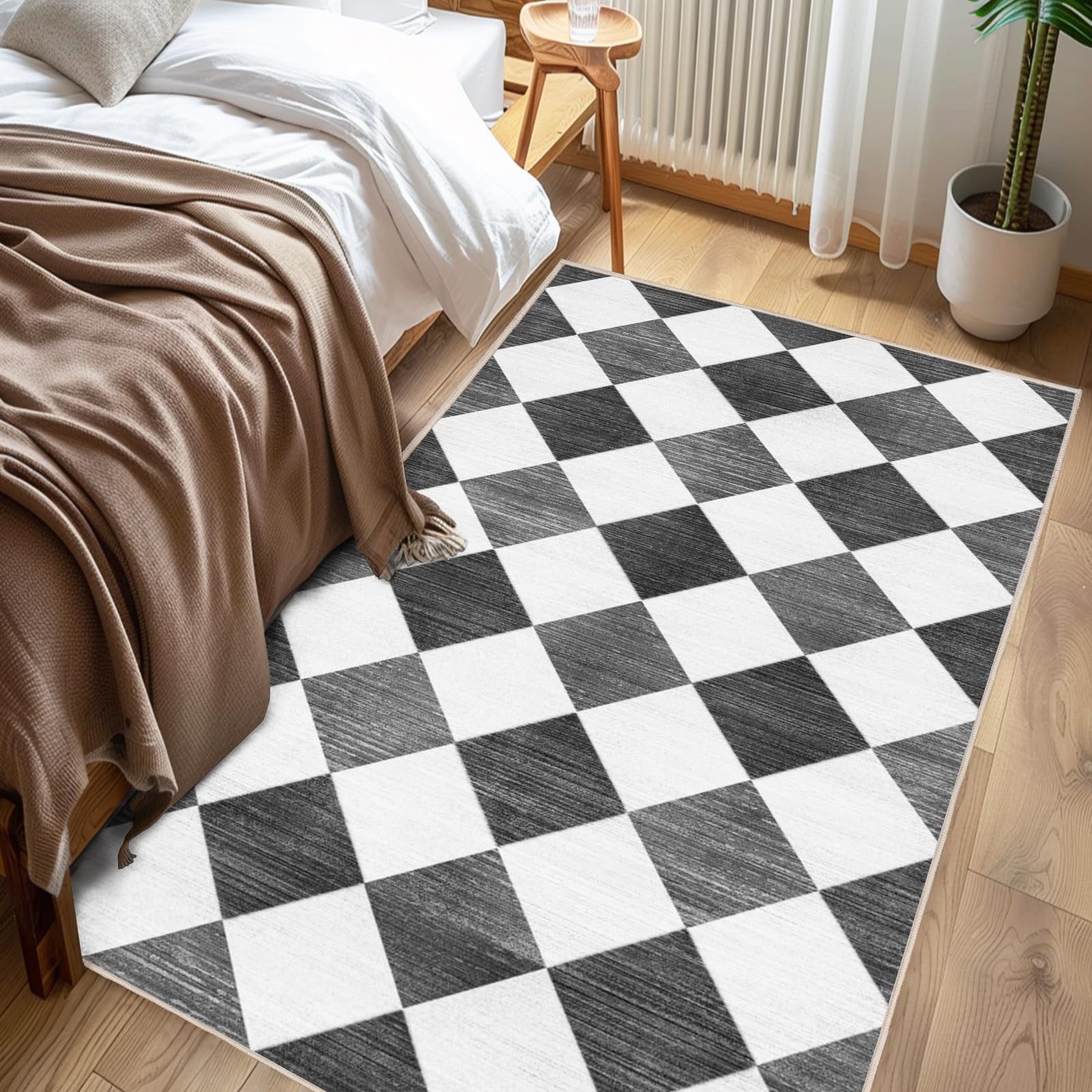Chicnix Teppich Läufer Flur 80x150, Teppich Küche Waschbar Kurzflor rutschfest, Moderner Schachbrettmuster Wohnzimmerteppich für Eingangsbereich Kinderzimmer Esszimmer Dekor, Grau Grau
