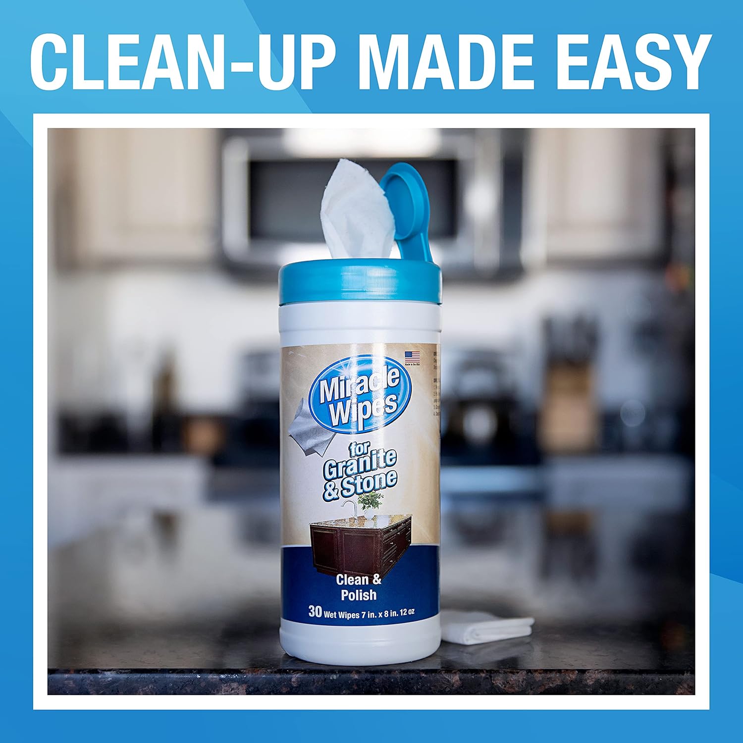 MiracleWipes for Granite & Stone, Clean, Protect, and Polish Countertops and Stone Surfaces Including Marble, Quartz, Slate, Tile, and Laminate, Great for Kitchen and Bathroom Cleaning Support, Includes Microfiber Towel - 30 Count Kit : Health & Household