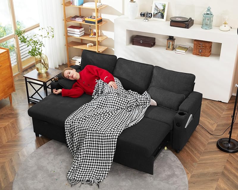 Sofa Bed Pull Out 2 in 1 Sectional Sleeper Sofa L Shaped Couch with Storage image 3