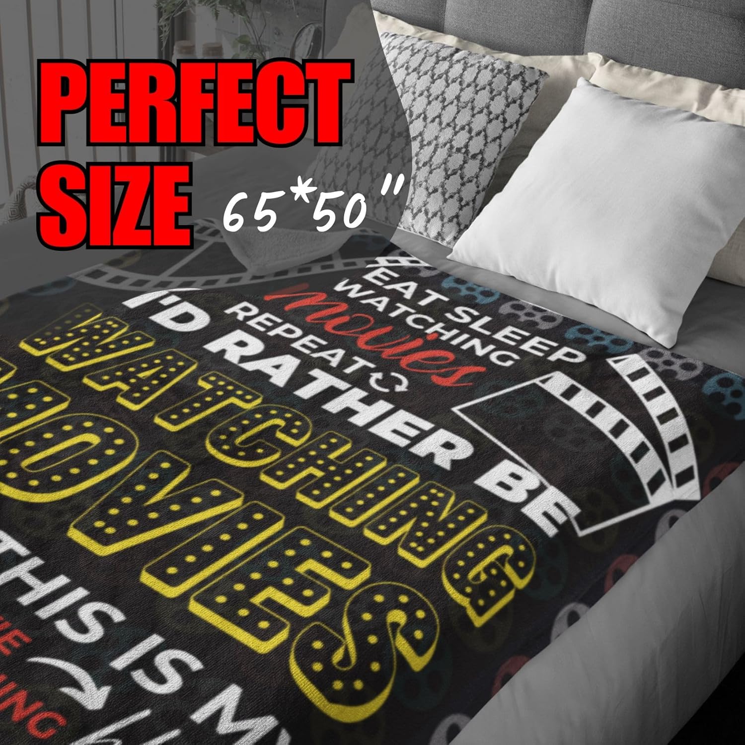Movie Lover Gifts, I'd Rather BE Watching Movies Flannel Plush Throw Blanket, 50 * 65 Inches - Image 2
