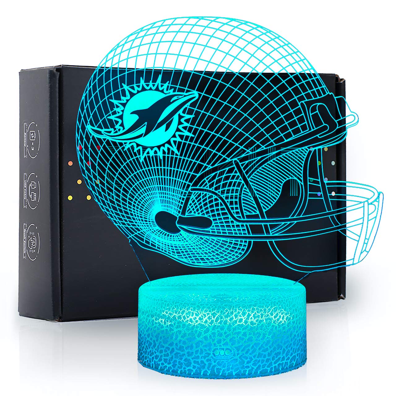 Ikavis 3D LED Night Light Football Helmet Miami Dolphins Flat Acrylic Illusion Lighting Lamp with 7 Colors and Touch Sensor, Sports Fan Nightlight Gift for Kids, Boys, Girls, Men or Women: Buy