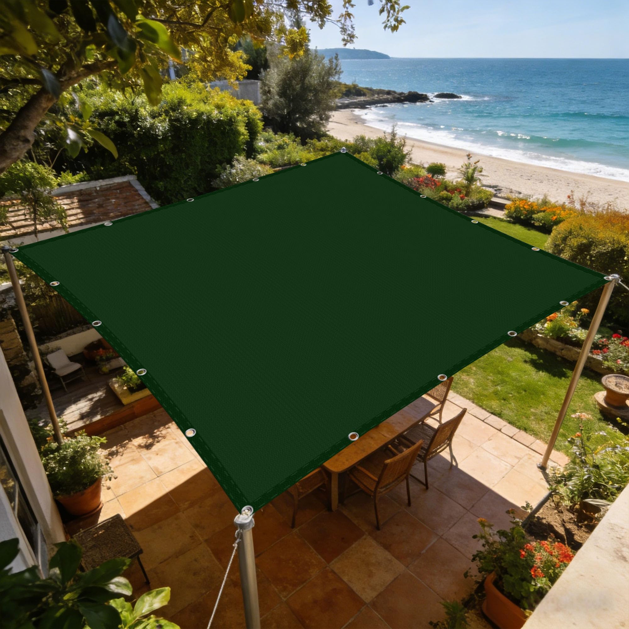 Voile d'ombrage étanche vert foncé avec cordon de montage