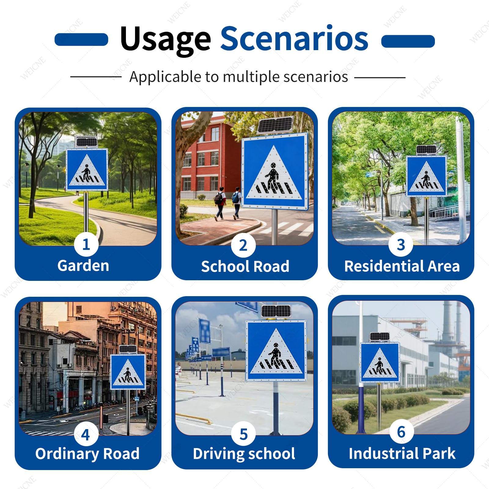Semáforo LED, señal de Cruce peatonal LED con energía Solar - 61 x 61 cm / 76 x 76 cm - Película Reflectante de ingeniería - Señal de Advertencia de tráfico metálica Resistente a la corrosió