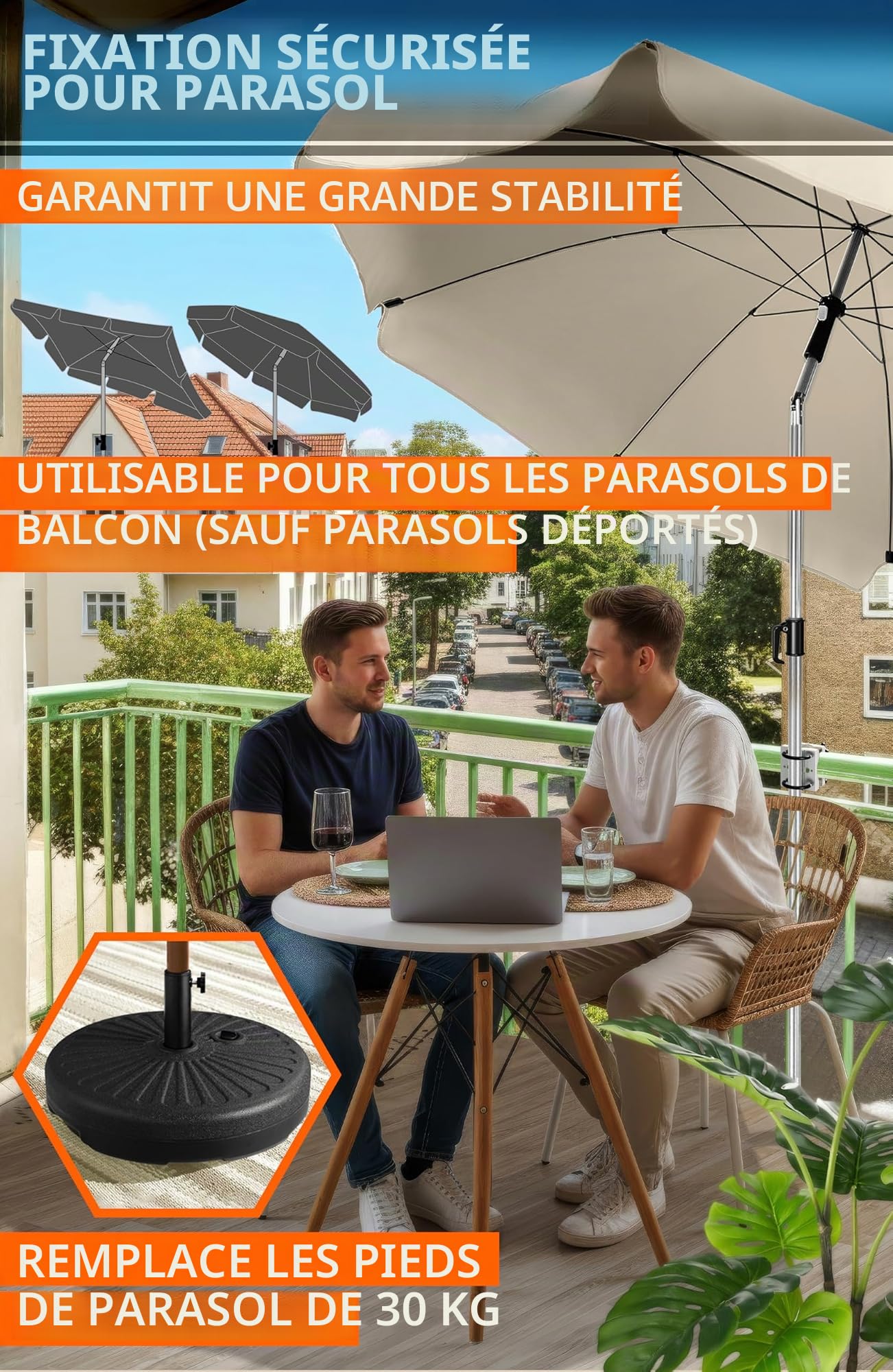 4smile Support de parasol SunnyEasy – Support de parasol en acier inoxydable pour balcon, fixation sur rampe
