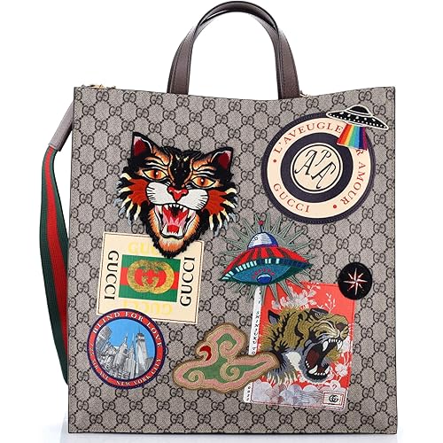 Gucci, Pre-Loved Courrier Convertible Soft Open Tote GG Coated Canvas with Applique North South, Brown