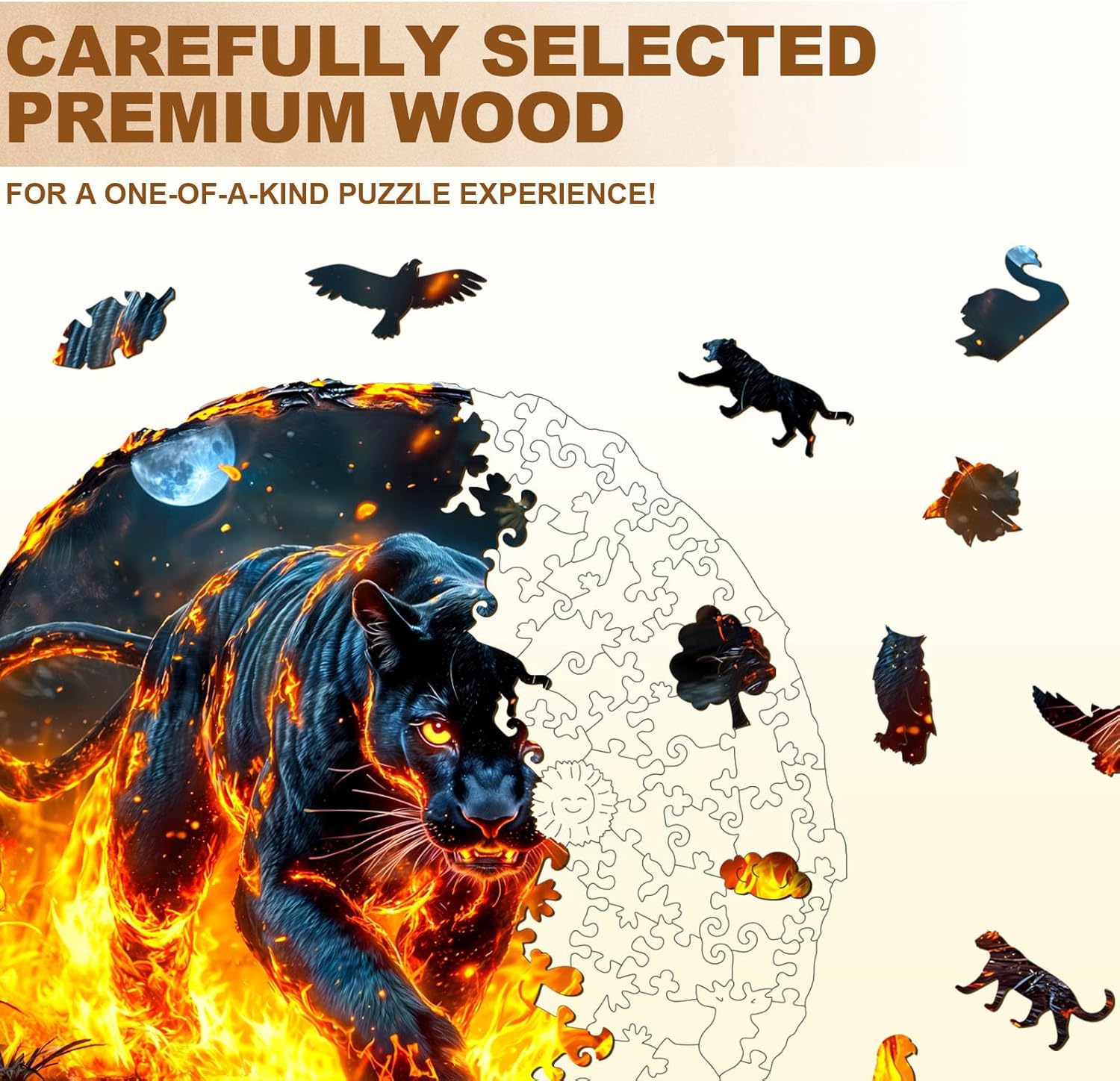 Wooden Puzzles for Adults - Flame Panther Wood Puzzles Adult - Unique Animal Shape Wooden Jigsaw Puzzles for Adults - Birthday Gifts for Puzzle Lovers, Family (11.4 * 11.3in - 200 Pieces)