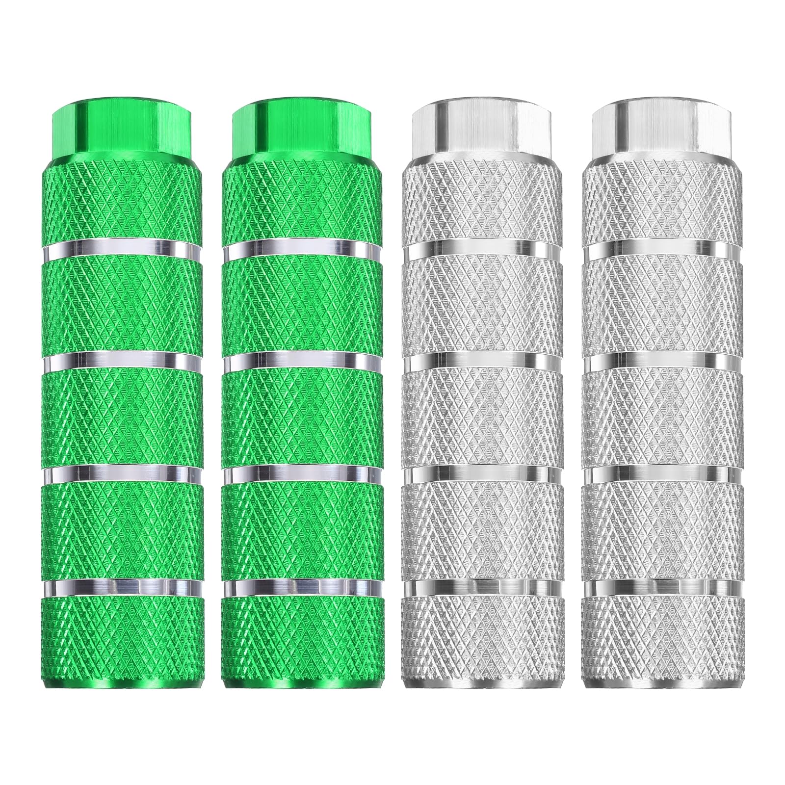 sourcing map 2 Pairs Bike Pegs Aluminum Alloy Rear Stunt Pegs Anti-Skid Stripe Back Seat Stands Fit 3/8" Axles for Mountain Bike, Green & Silver