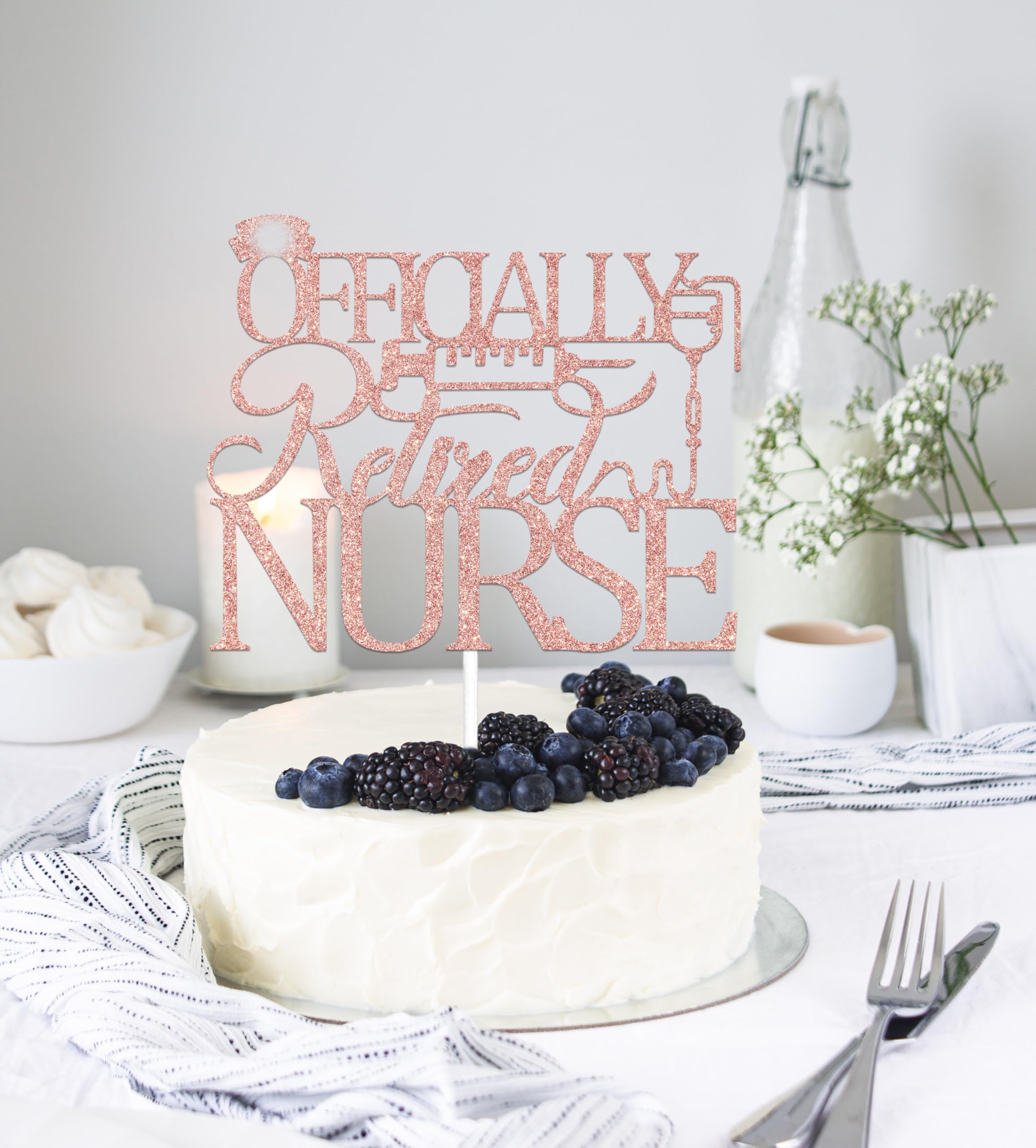 Nurse Officially Retired Cake Topper Nurse Retirement Cake Topper Officially Retired Party Decoration Rose Gold Glitter - Image 3
