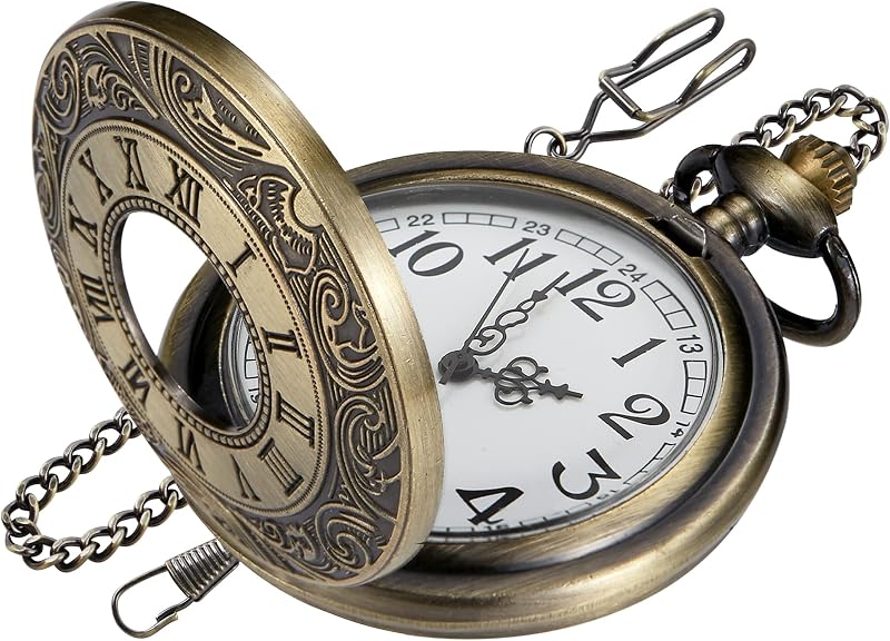 Reloj de bolsillo de cuarzo ahuecado para hombres, números arábigos, relojes de bolsillo con esfera blanca, reloj de bolsillo de cuarzo con cadena para Navidad, graduación, regalos de cumpleaños, día del padre