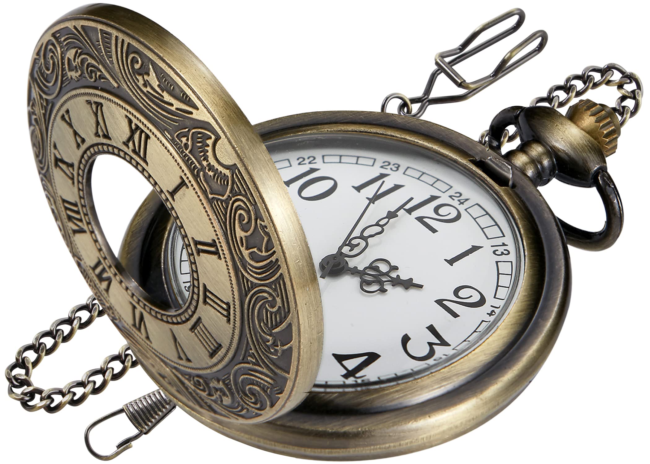 Hollowed Out Quartz Pocket Watch for Men, Arabic Numerals White Dial Pocket Watches, Quartz Pocket Watch with Chain for Christmas Graduation Birthday Gifts Fathers Day