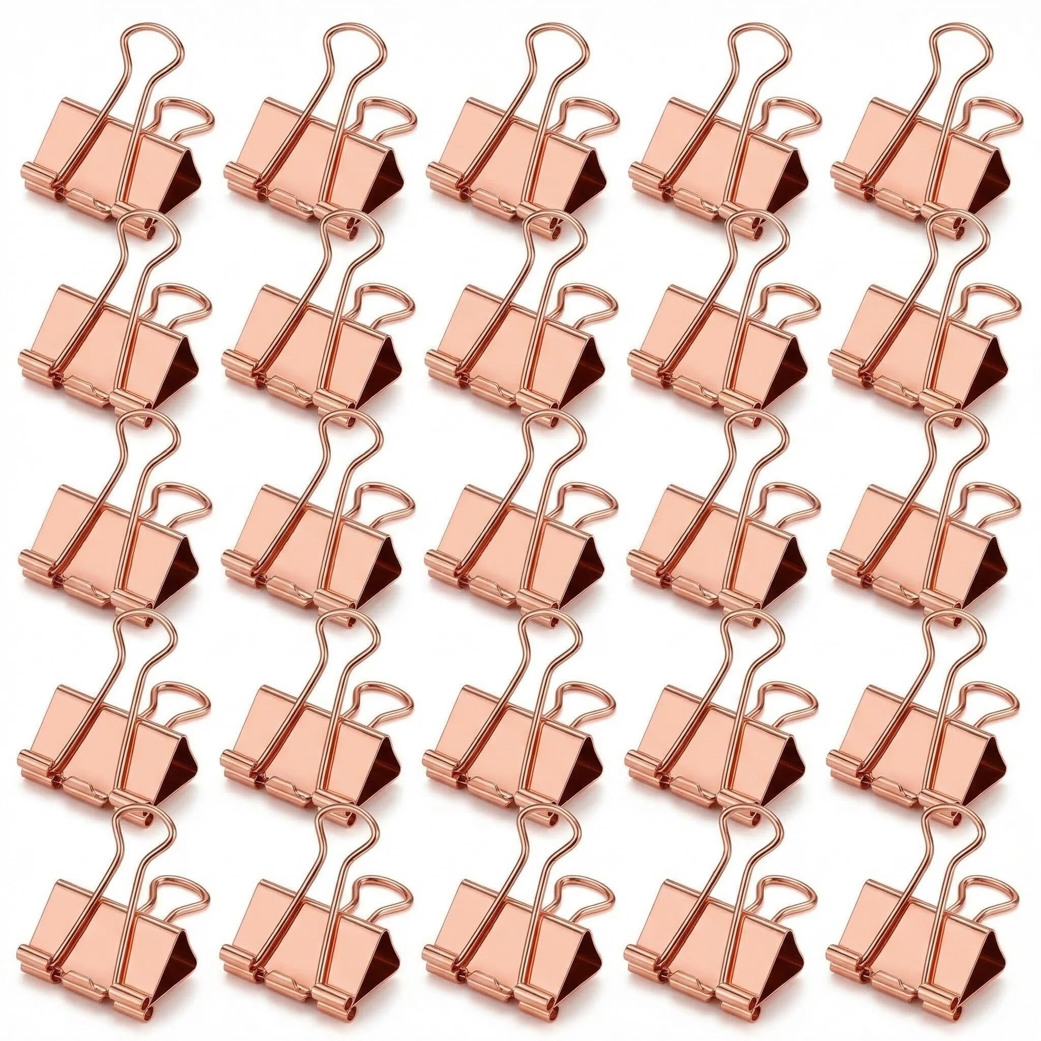 Durdiiy 30Pcs Binder Clips 25mm Gold Metal Foldback Clips File Document Money Papper Bulldog Clips Stationary Clamps for Office School Home Kitchen Shops Supplies (Rose Gold)
