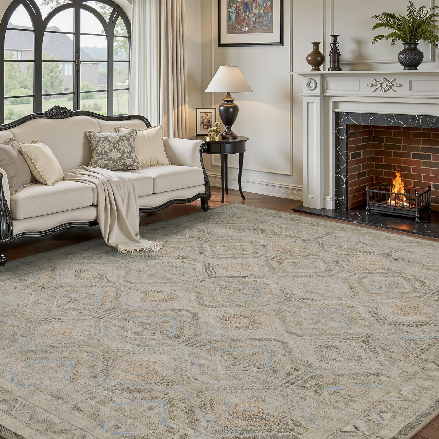 RESARE-Area Rug 9X12 Rug for Living Room-Machine Washable Rugs for Bedroom-Soft Vintage Beige Non Slip Carpet- Rug for Dining Room Office Under Bed or Table 9ft X 12ft Beige