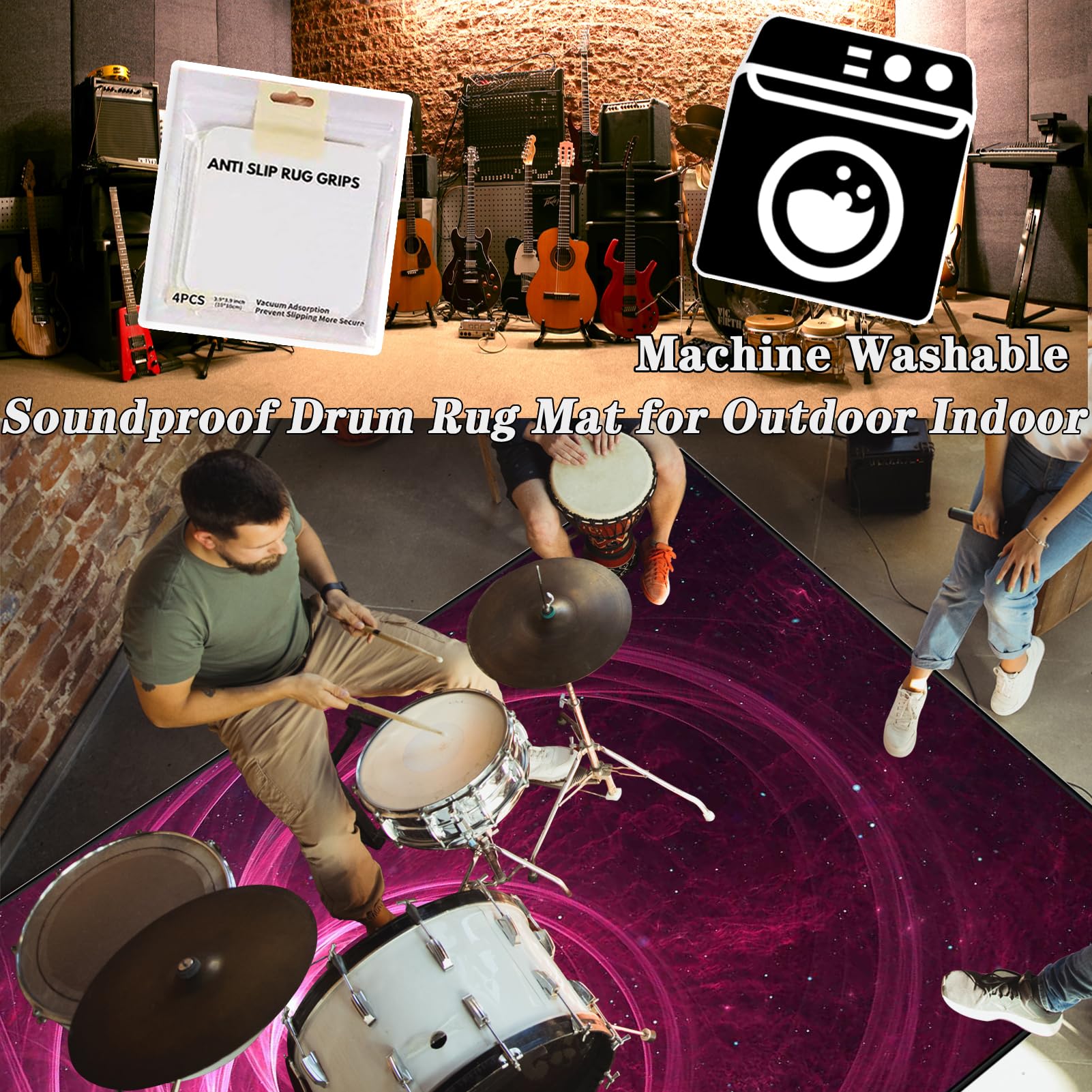 Drum Rug Trommel Teppiche Drum Teppich, Schallschutz Teppichmatte, rutschfeste Drum Matte für Akustik Schlagzeug Drum Kits Bass Drum Elektronisch Snare Klavier Musikinstrumente Teppich 180 x 140 cm