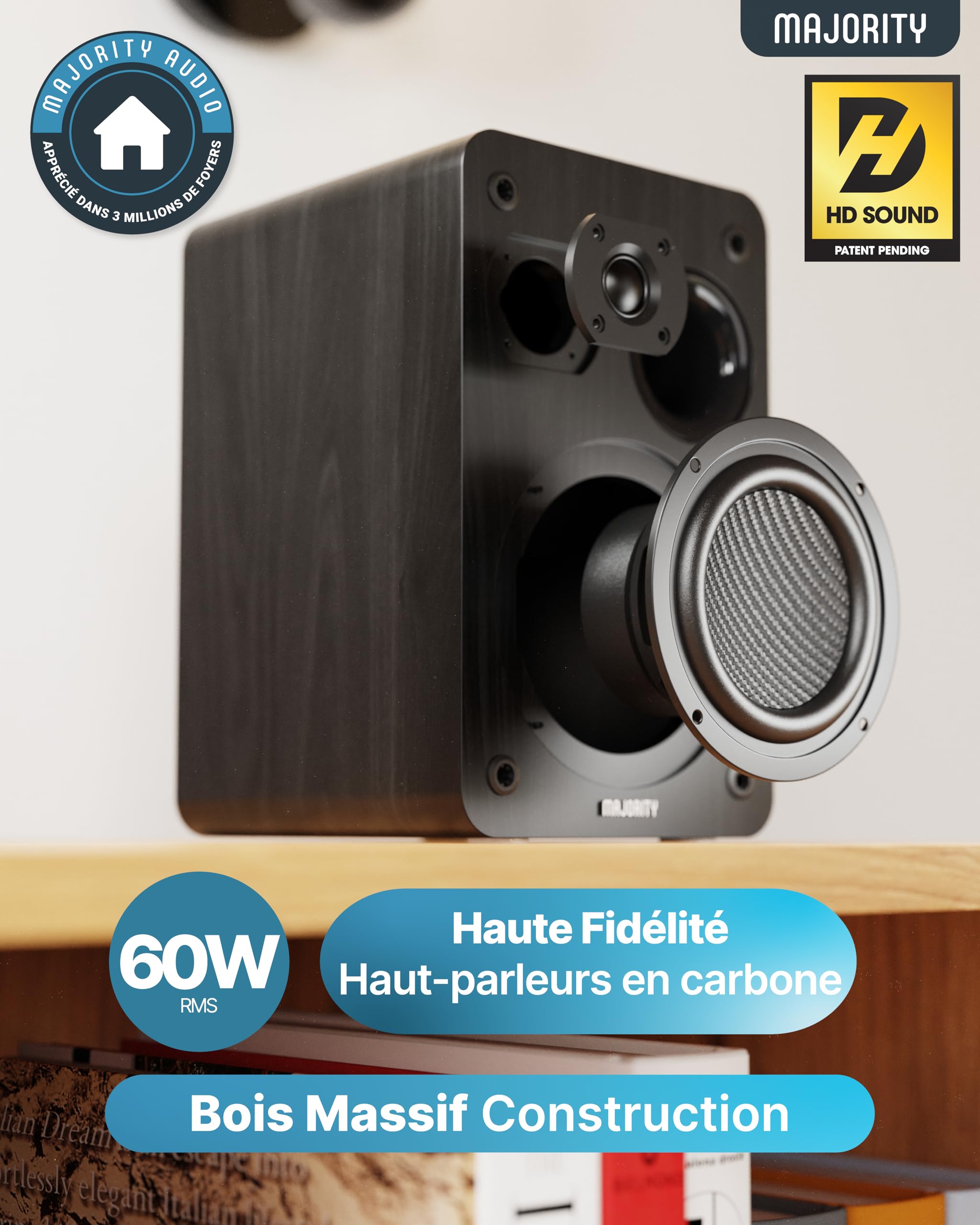 MAJORITY Homerton HiFi Bluetooth 5.3 Chaine HiFi Radio Internet | Radio Dab+ et FM | Lecteur CD Spotify Connect et Podcasts | Système Stéréo avec 60W Enceintes | Télécommande & l'application OKTIV
