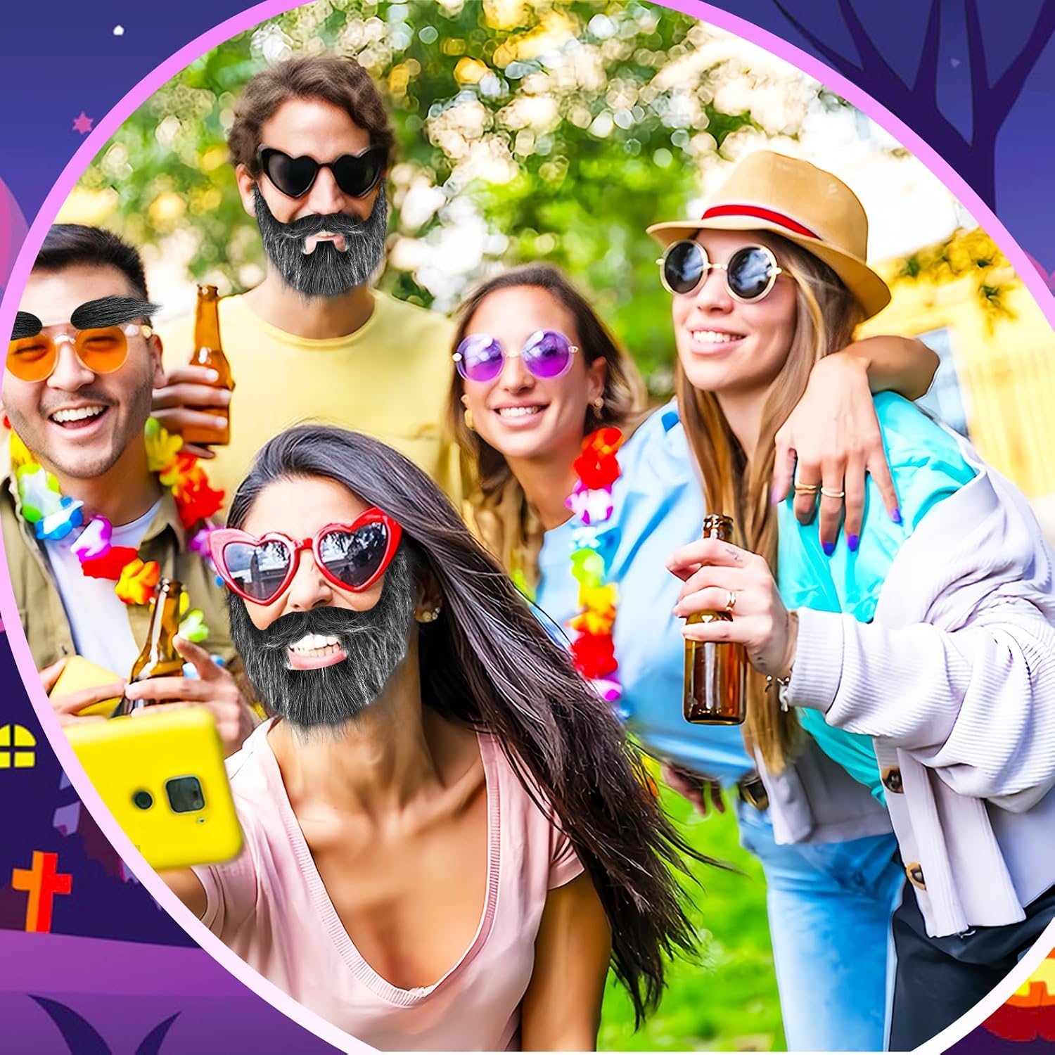 DIY Self Adhesive Fake Mustache and Eyebrow Set,False Beard Novelty Facial Hair Costume for Halloween Cosplay Party thumbnail
