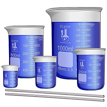 Karter Scientific Glass Low Form Beaker Set with 2 Glass Stirring Rods ...