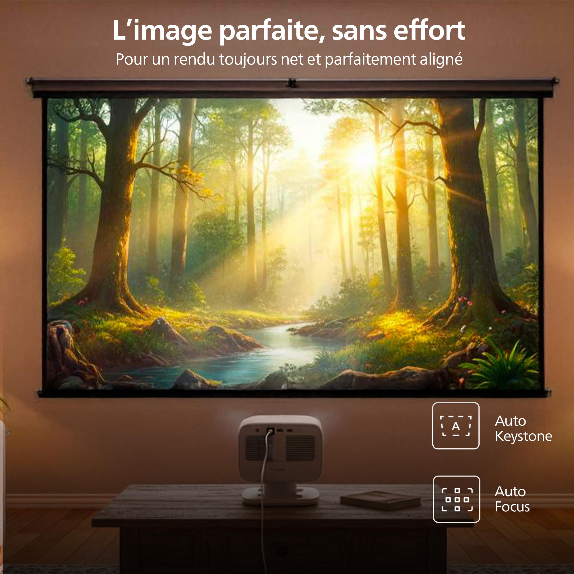 Philips Neopix 444, Vidéoprojecteur 4K, Résolution Native 1080p, 500 Lumens ANSI, Son Stéréo 10 Watts, Autofocus, Autokeystone, Cable HDMI vers USB-C fourni, Blanc.
